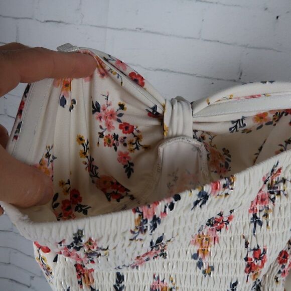 NO BOUNDRIES STRAPLESS IVORY FLORAL MINI DRESS SIZE MEDIUM - Picture 8 of 9